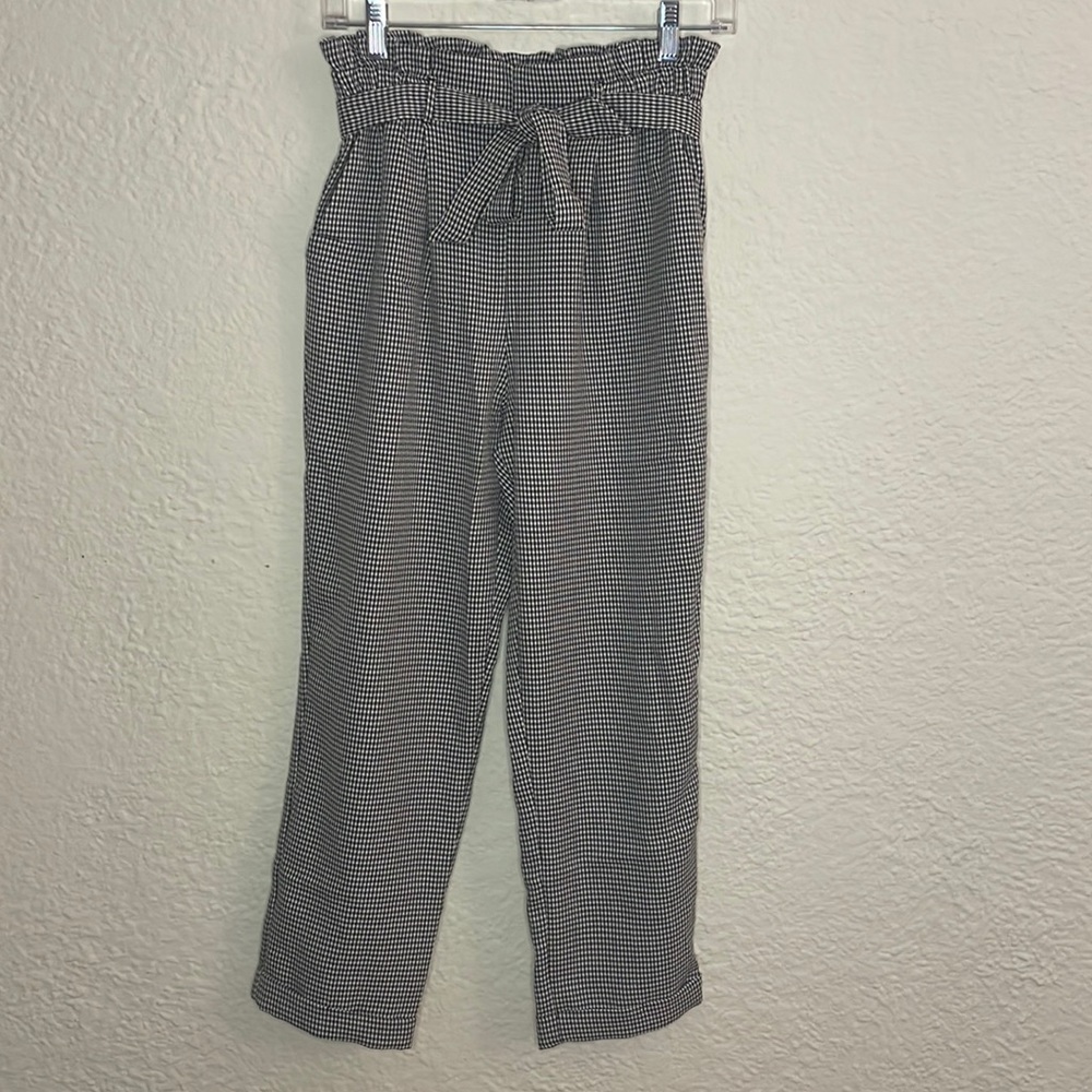 Gingham print paper bag pants